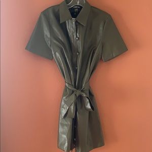 Green leather button up dress/jacket